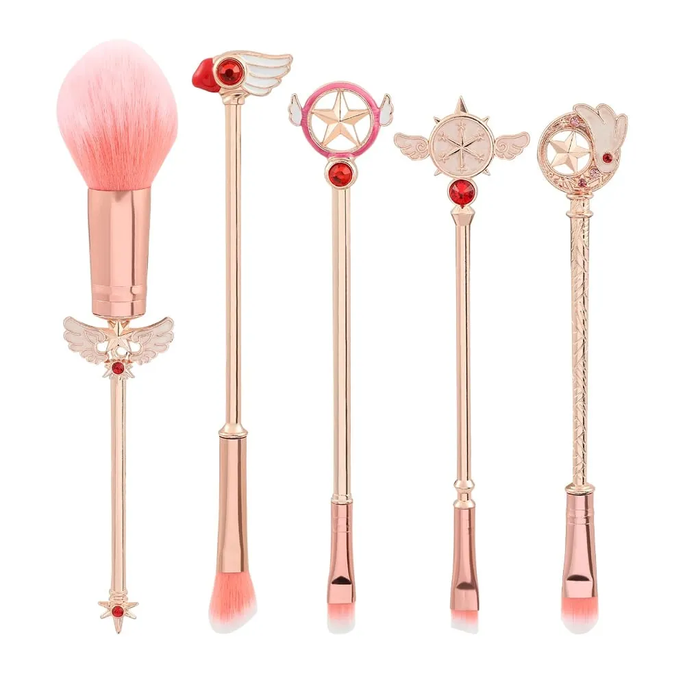 5pcs Pemegang Logam Berus Makeup Gebu Lembut Set Anime Card Captor Sakura Cosmetics Powder Berus Berus Kening Pembayang Mata Merah Jambu — image 1
