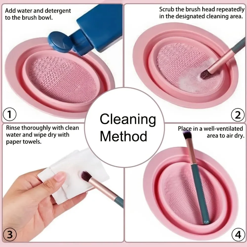Bol de nettoyage de brosse de maquillage pliable en Silicone, épurateur texturé pour brosses bouffantes, éponges, outil de lavage de voyage Compact — image 3