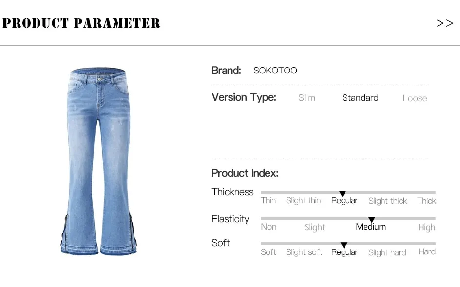 ผู้ชาย Boot Cut Denim กางเกงยีนส์ Streetwear ซิปด้านล่างเปิดตัว Hem กางเกงสีฟ้าสีดำผ้าฝ้ายกางเกงสแปนเด็กซ์ — image 7