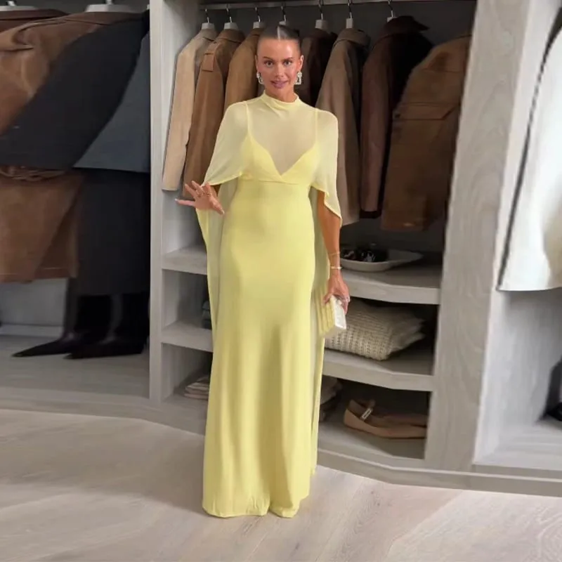 Sheer Cape ผู้หญิงชุดราตรี Elegant Slim V คอแขนกุดสะโพกชุดผู้หญิง 2026 Lady Party Vestidos — image 9