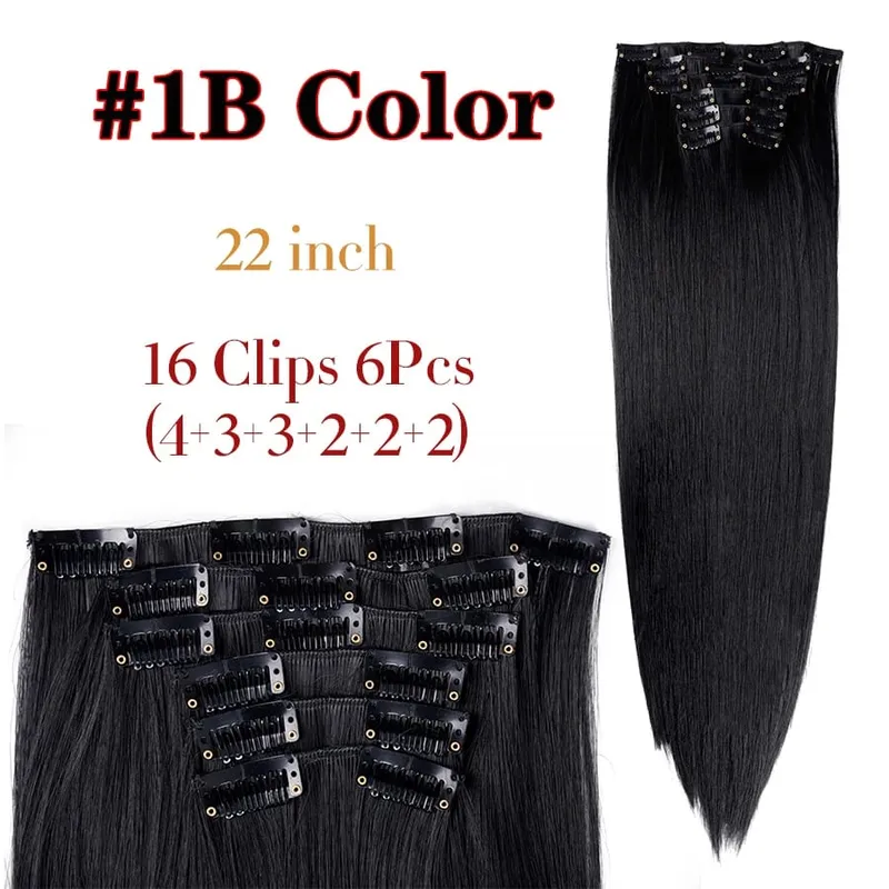 คลิปสีดำในส่วนขยายตรง 22 "ยาวสังเคราะห์หนาคลิปบนผมสำหรับผู้หญิง 6 ชิ้น/เซ็ต CURLY Full HEAD งานแต่งงานทุกวัน — image 22