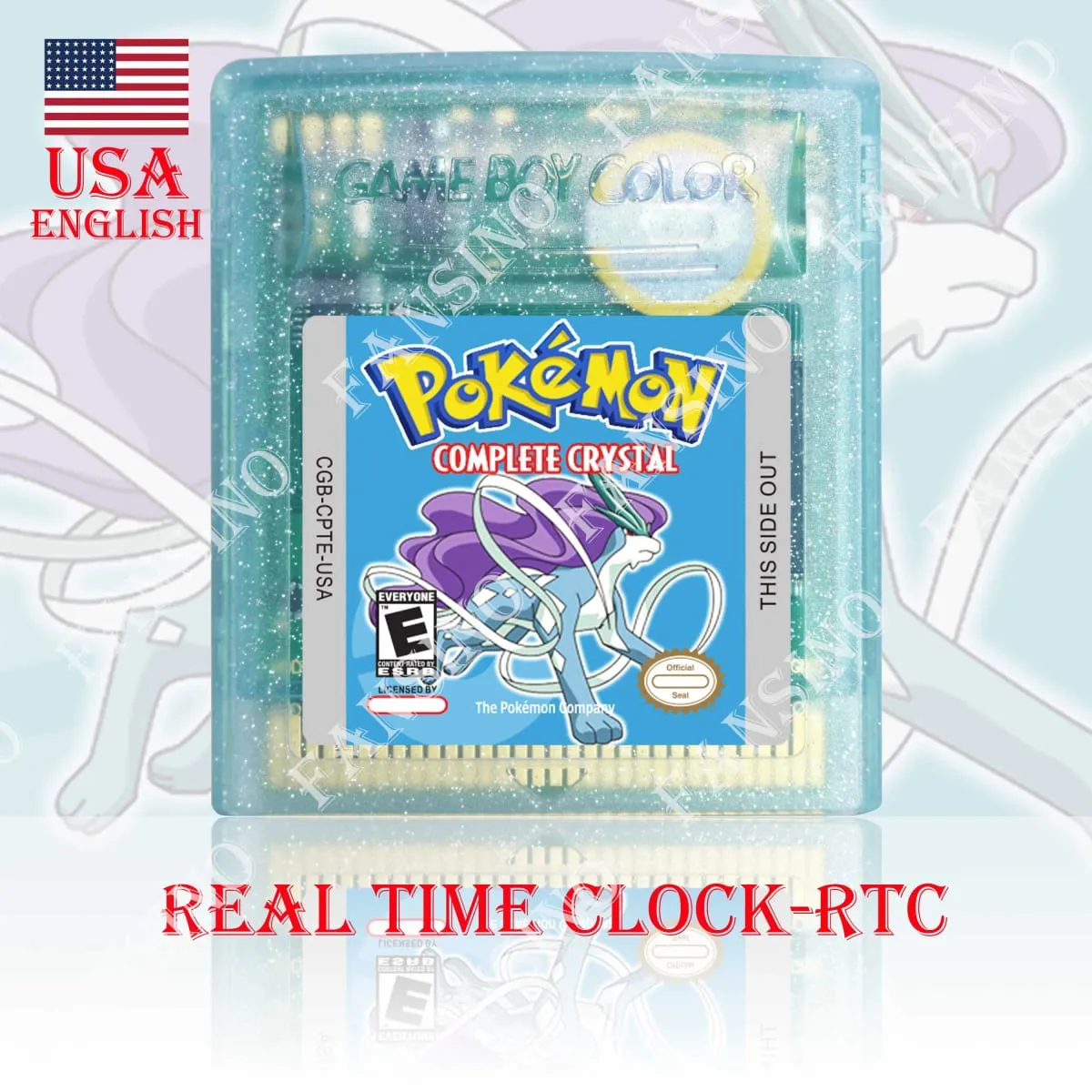 GBC Reloj en tiempo real Pokemon Complete Crystal (v0.2) Cartucho de videojuego GBC de alta calidad con batería para consola Serie GBA/GBC — image 1