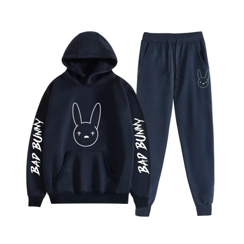 Harajuku Comfortable bad bunny Print Sweatshirt Sweatpants Suit Women's Hoodies+ Trousers Suit Boys/Girls 2 Piece Set Clothes — image 11