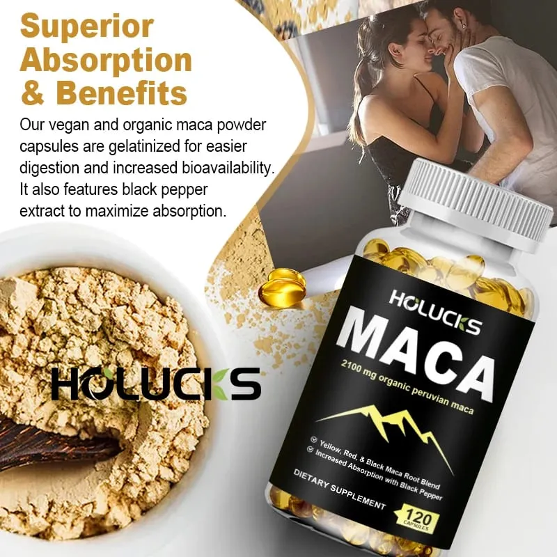 Organic Maca Root Capsules 2100mg with Black Pepper Supports Energy Endurance Mood Reproductive Health & Vitality