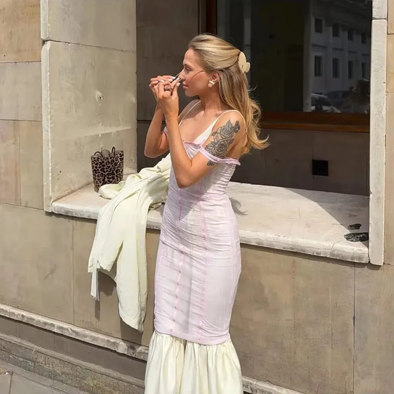 Prążkowana dzianinowa Mini sukienka w połączeniu z siatkową warstwą wewnętrzną kwadratowy dekolt bez rękawów sukienki Slim Fit 2026 Lady seksowna do klubu na imprezę szaty — image 10