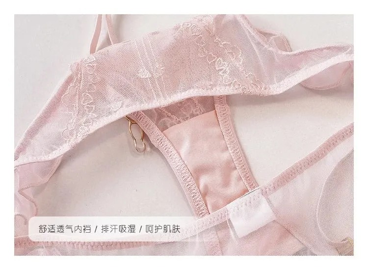 Ensemble de Lingerie Corset en arête de poisson rose avec coussinet de poitrine, soutien-gorge à Double bretelles fixes pour femmes, costume avec sous-vêtements — image 6