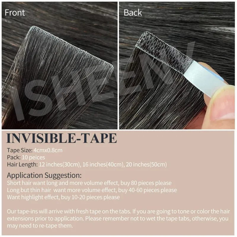 Isheeny Invisible Tape In Hair Extensions 12" 16" 20" Skin Weft Tape Ins 10 stk Naturlig Straight Machine Made Remy Human Hair — image 4