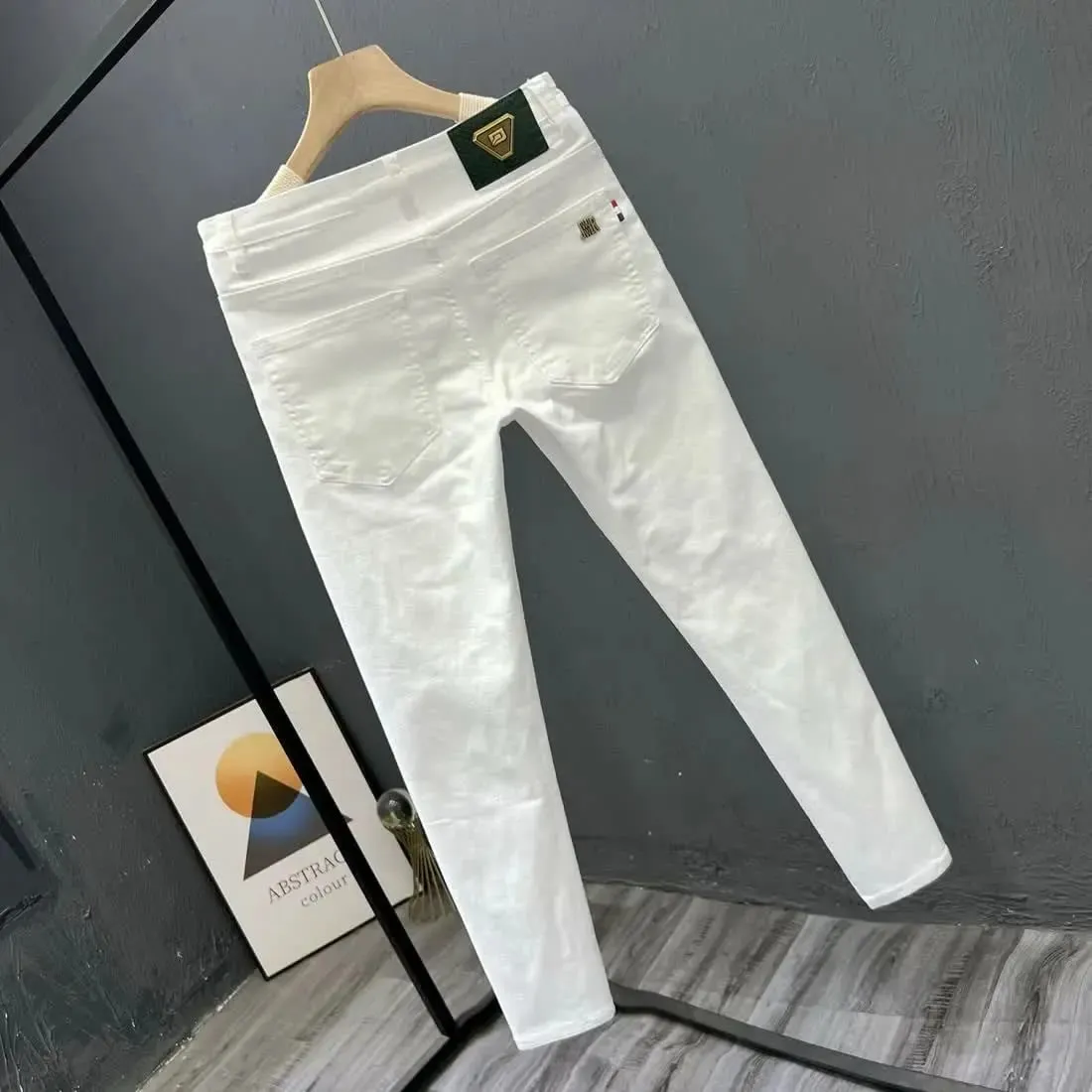 High-end Men's White Pants Simple Summer Trendy Men's Business Clothing Cotton Small-footed Jeans Slim-fitting Man Clothes Pants — image 2