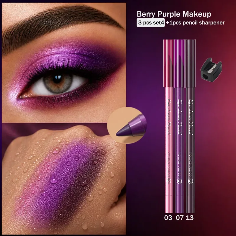3 Buah Pensil Eyeliner Mutiara Biru Hijau Ungu Pensil Eyeshadow Multifungsi Riasan Eyeliner Pigmen Tinggi Tahan Air — image 10