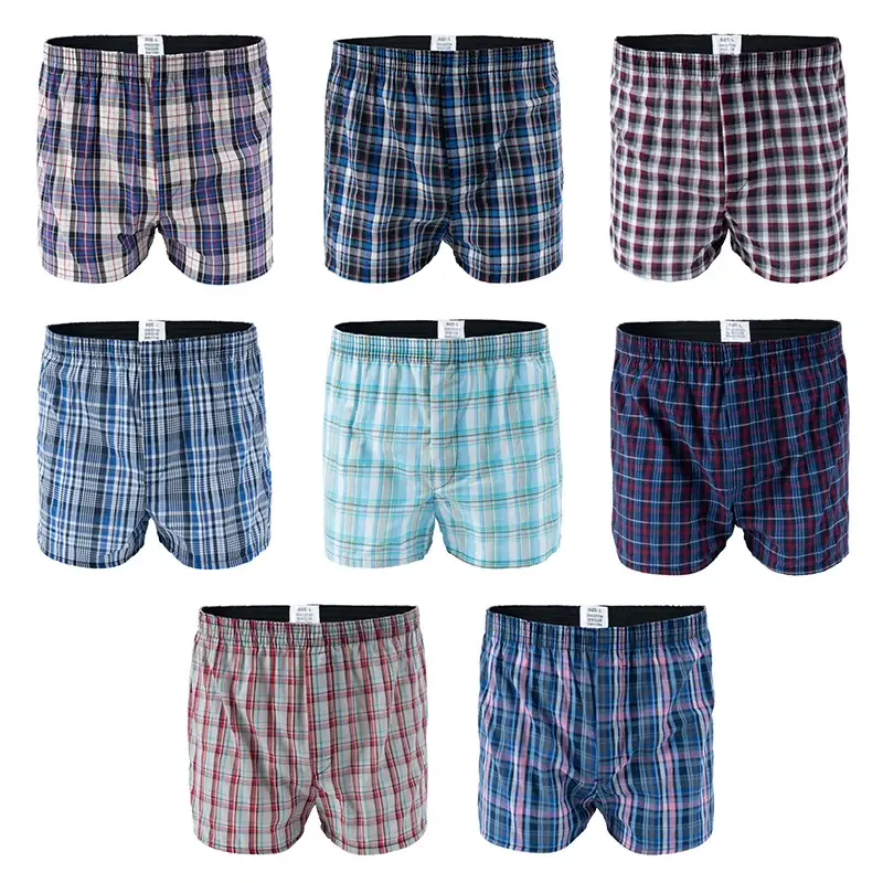 Boxer 100% coton pour hommes, sous-vêtements de sommeil décontractés à carreaux, confortables, vêtements de maison, culottes de plage rayées, 2 pièces/lot — image 1