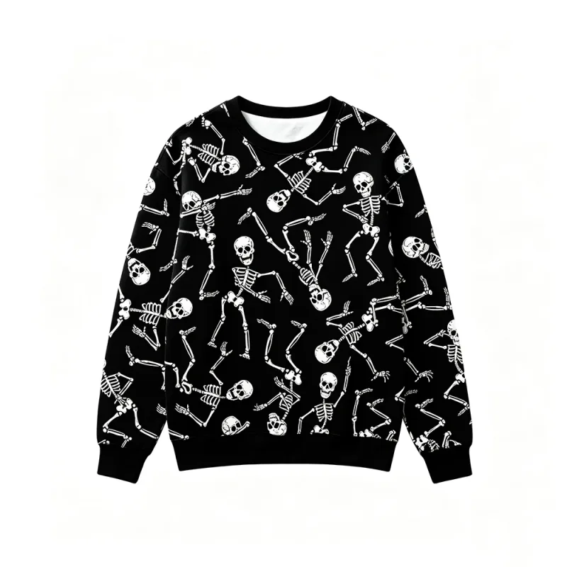 Gothic Style Skeleton Rose Print Sweatshirt Men's Retro Casual Crew Neck Pullover Clothes Harajuku Hip‑hop Street Fashion Tops — image 4