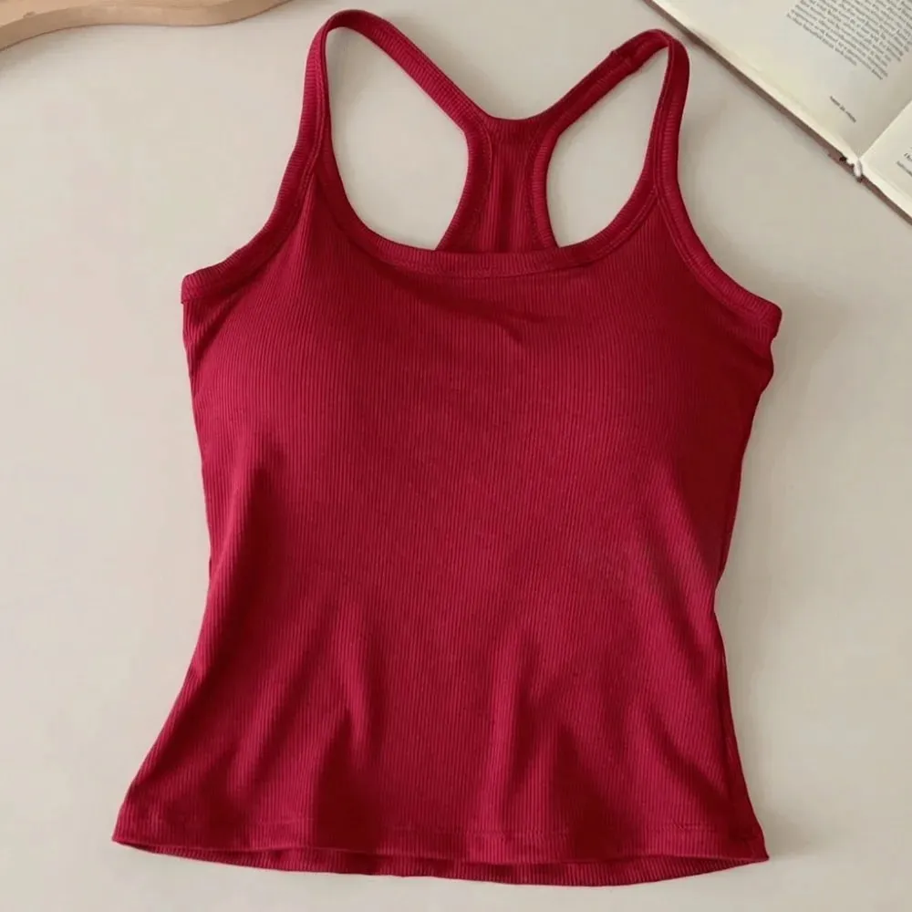 Rompi Berongga Tali Bahu Lebar Kamisol Kecil Payudara Punggung Berbentuk H Nyaman Tank Top Tipis Elastis Desain Ramping