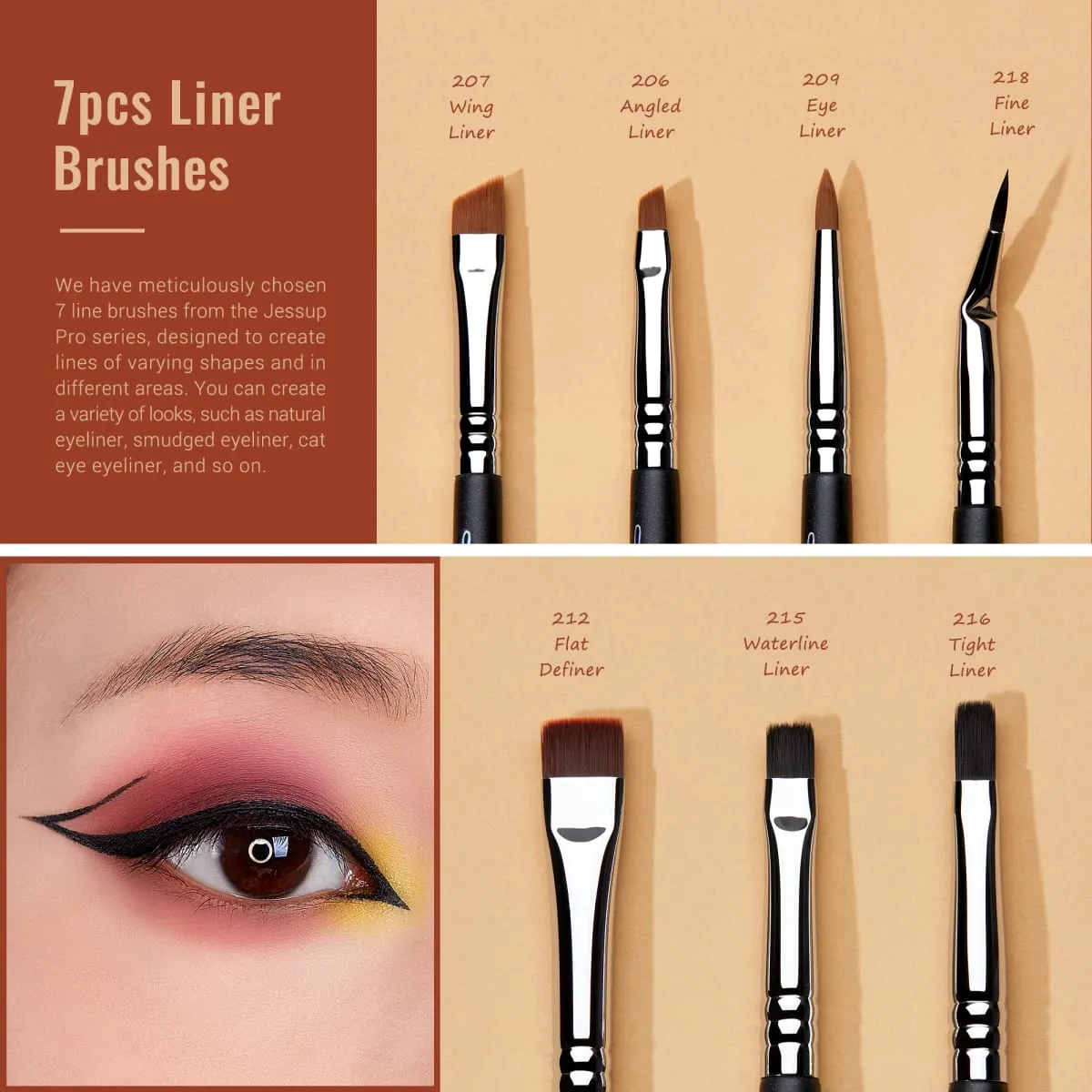 Jessup Oogmake-up Kwasten Set Professionele Make-up Kwast Synthetische Oogmengborstel Oogschaduwborstel Wenkbrauwplooi Shader T341 — image 4