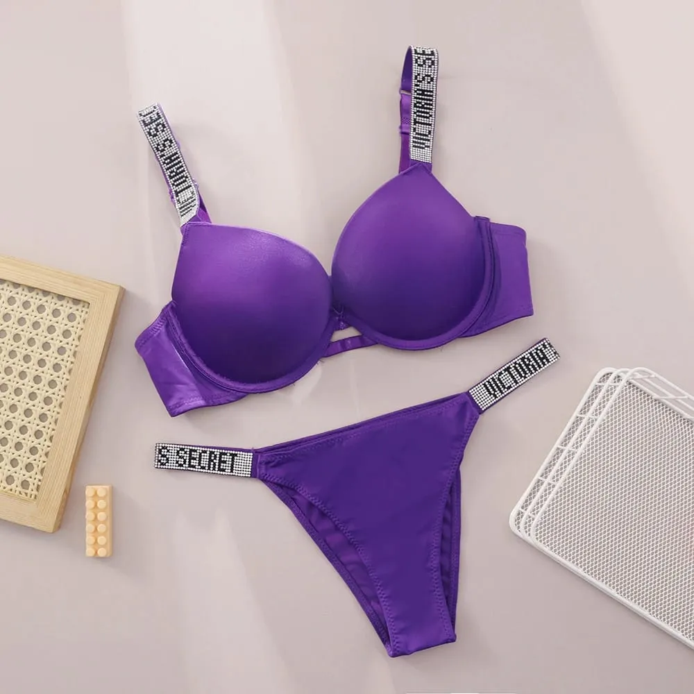 Victoria Secret Shine Script Perizoma Mutandine Molto sexy Logo Shine Strap Reggiseno push up Set Lingerie sexy da donna Hot — image 9