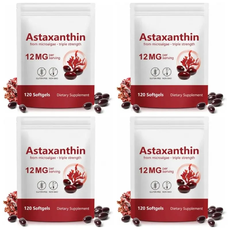 Astaxanthin Softgels Từ Vi Tảo Thúc Đẩy Sản Xuất Collagen Đậu Nành Không Chứa Gluten Không GMO Sức Mạnh Gấp Ba 120 Softgels — image 11