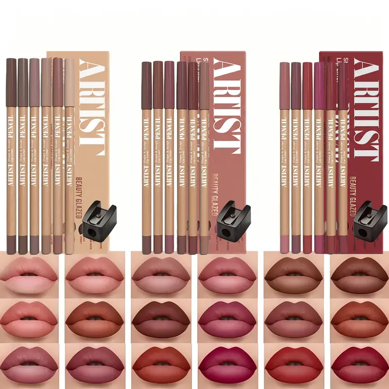 7 stk/sæt Nude Lip Makeup Sæt: 6 Matte Lip Liners + Sharpener. Langtidsholdbare matte læbeforinger med vandtætte læbeforinger — image 1
