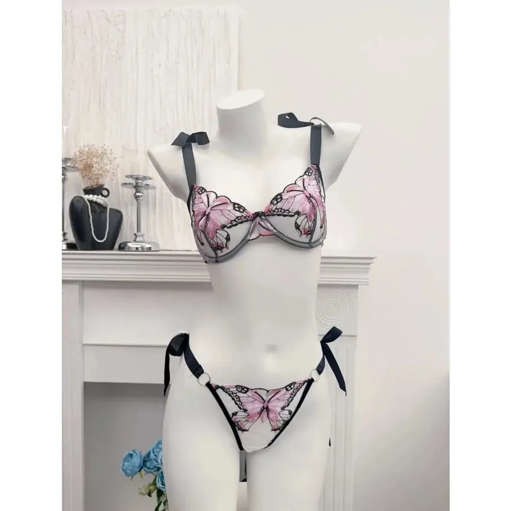 เจียมเนื้อเจียมตัวโรแมนติกลูกไม้ผีเสื้อเย็บปักถักร้อย Sheer ตาข่าย Camisole ชุดนอนผู้หญิงสวมใส่ทุกวัน Push Up ชุดชั้นในชุด 34-40 — image 5