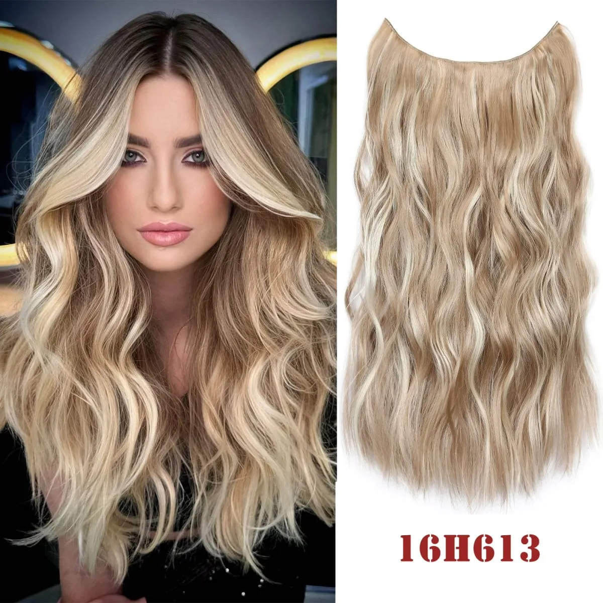 Parrucchino sintetico ondulato lungo artificiale Biondo misto marrone Pezzo di capelli finti per le donne Due clip Estensione naturale dei capelli 17 colori — image 13