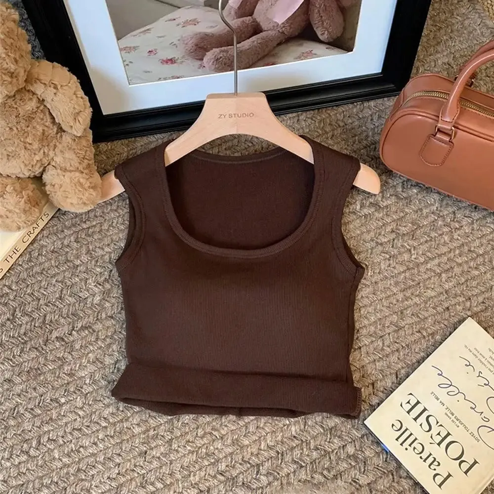 Frauen Einfarbig O Hals Rippen Tank Top Breite schulter Gurt Leibchen 2025 Sommer herbst Grundlegende Leibchen Elastische Tank Tops