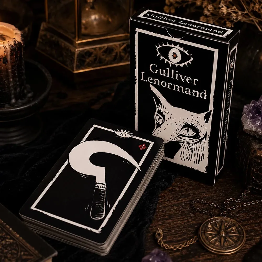 Gulliver Lenormand Oracle Deck 10,3*6cm – 36 Karten Minimalistische schwarz-weiße Linolschnittkunst
