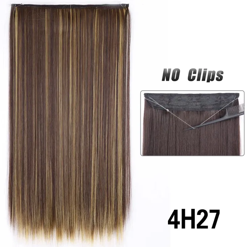 No Clips Hair Extensions Invisible Wire Lang Lige Syntetisk Falsk Hair Piece 80cm Sort Brun Blond Frisure — image 12