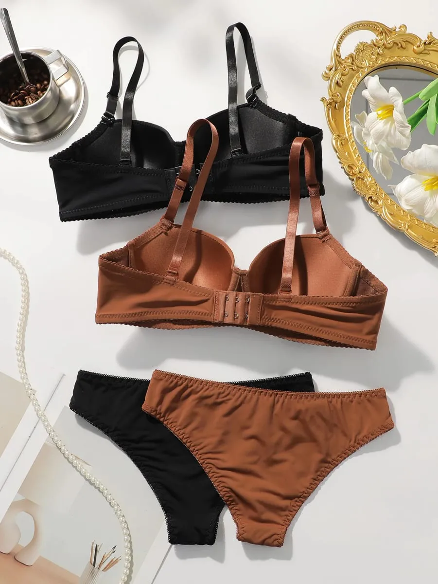 2 Set Solide Bügel Dessous Set Frauen Push-Up Bh Frauen Unterwäsche Sets Komfortable Täglichen Dessous J2611 — image 2