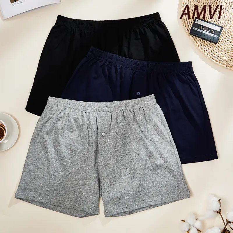 3PCS 100% Cotton Solid Color Men's Aro Pants Breathable Comfortable Men's Panties Home Leisure Men's Underwear Loose Fit Shorts — image 1