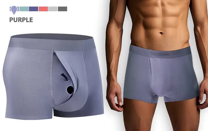 Men's Breathable Underwear Front Open Hole with Adjustable Ring Sheath Boxers Foreskin Long Therapy Enhanced Man Boxers Briefs — image 2