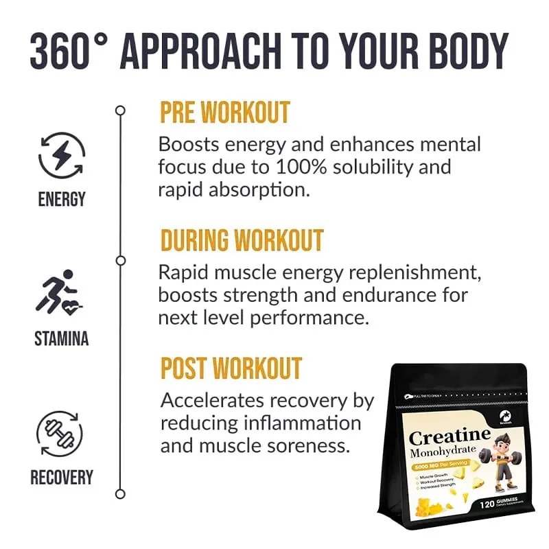 Kexinsh Creatine Gummies Creatine Monohydrate 5000mg Energy Booster Forøg styrke Energiudholdenhed Forbedrer udholdenhed