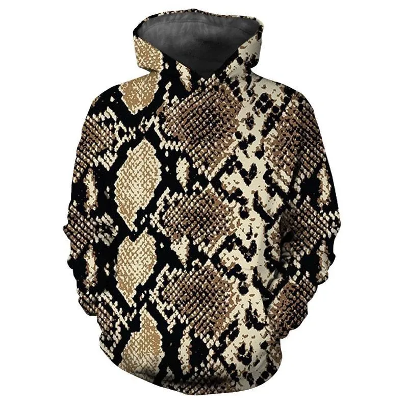 Sweat à capuche à motif peau de serpent personnalisé, tendance, manches longues, imprimé peau d'animaux 3D, ample, Streetwear, dessus frais — image 8