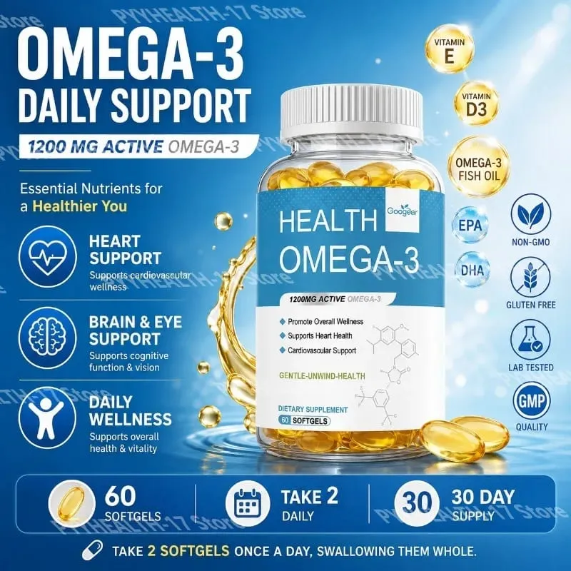 Omega-3 Softgels with 1200 Mg Active Omega-3 EPA and DHA Vitamin D3 and Vitamin E for Heart Health Support 60 Softgels — image 1
