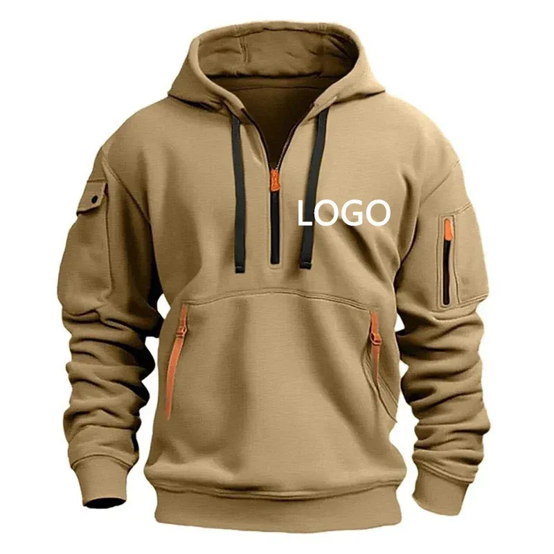 Nuevas sudaderas con capucha personalizadas con hombros descubiertos para hombre, deporte de ocio, sudaderas holgadas con bolsillo en el brazo y cremallera múltiple, chaqueta con capucha a la moda, Jersey — image 3