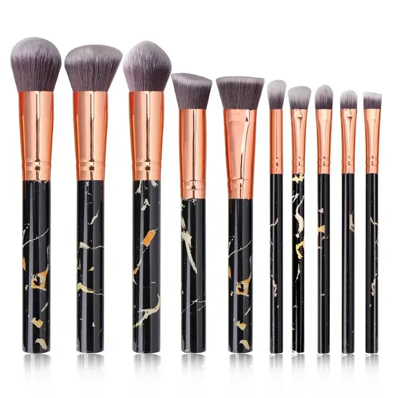 10 ชิ้น Marble แปรงแต่งหน้าพรีเมี่ยมสังเคราะห์ Kabuki Foundation Blending Face Powder Blush คอนซีลเลอร์อายแชโดว์แปรง — image 9