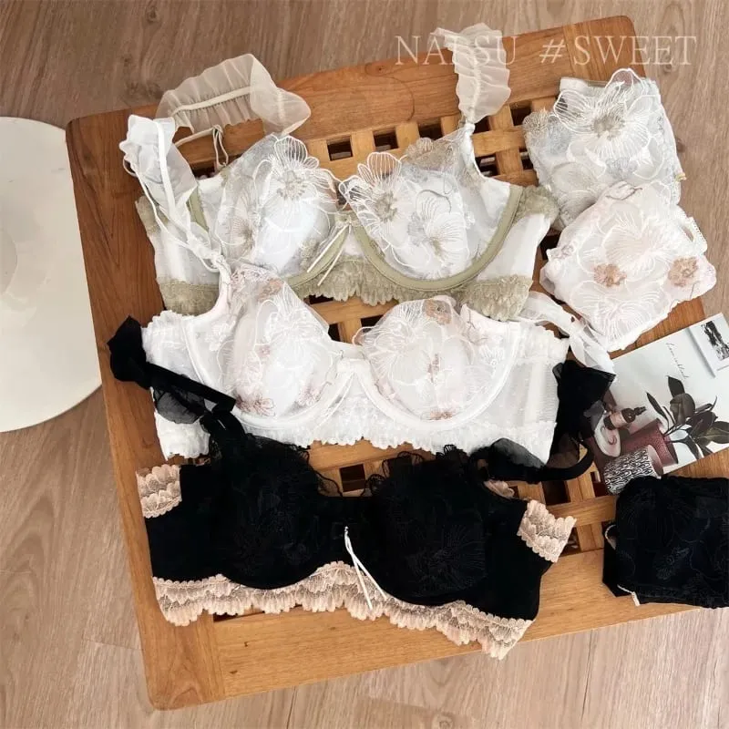 Pure Desire Minimizer BH Kanin Ørekop Ultratynd Støtte til Stor Buste Retro Broderet Blonde Lingeri Sæt Kvinder S-XL MOYISU — image 2