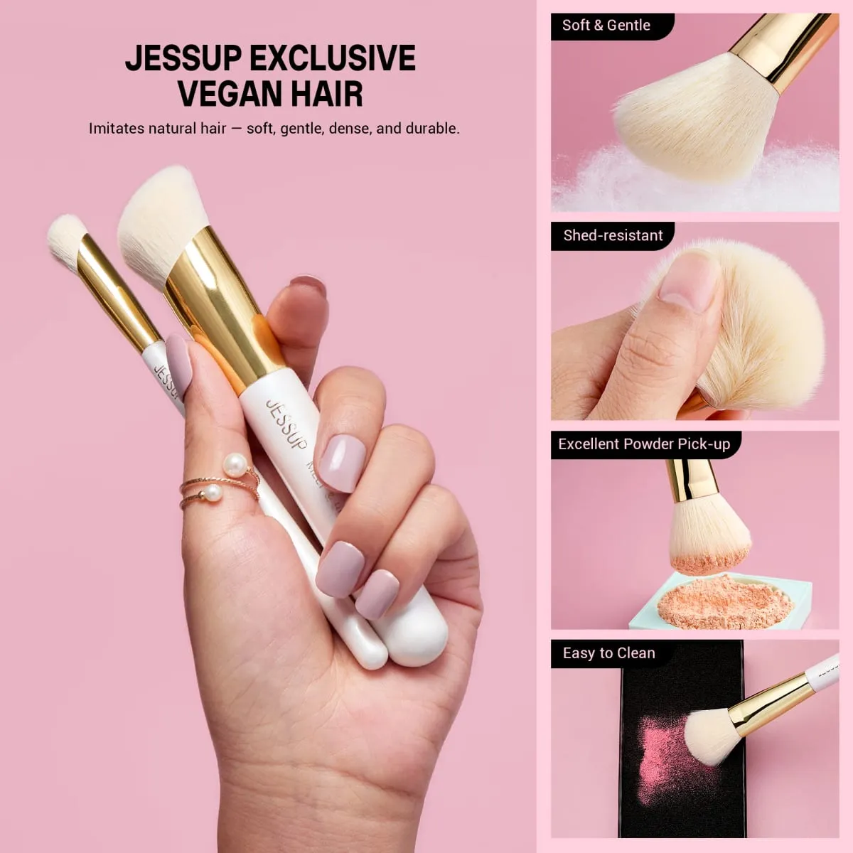 제섭 메이크업 브러쉬 세트 15pcs 화이트 메이크업 브러쉬 파운데이션 컨투어 컨실러 프리미엄 합성 아이섀도 화장품 도구 T518 — image 3