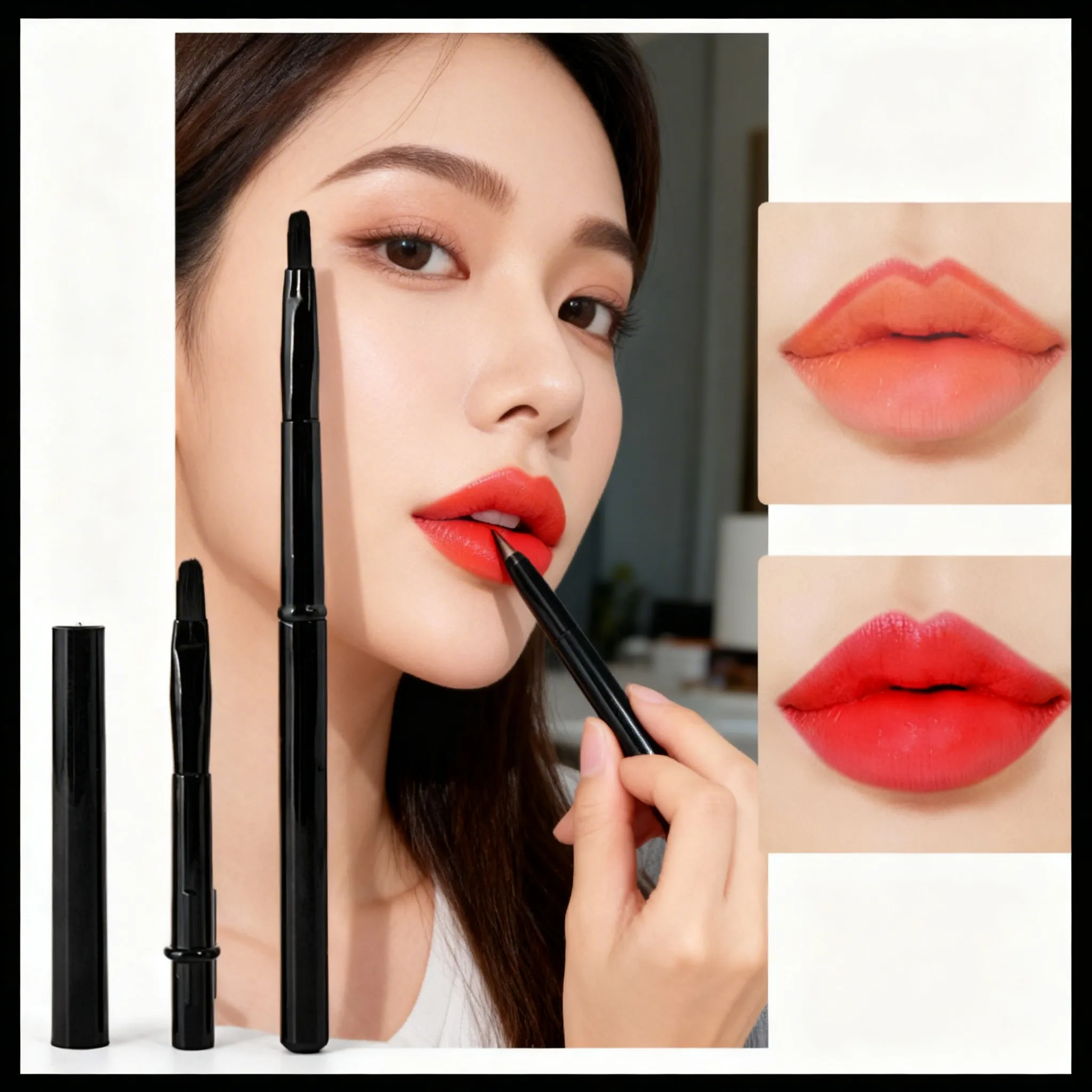 1/3 Buah Kuas Lipstik Dapat Ditarik Aplikator Kuas Lip Gloss Profesional Berkepala Ganda dengan Tutup Pelindung Riasan Wanita Anak Perempuan — image 1