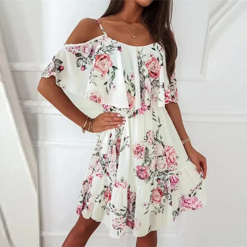 Women's Summer V-Neck Sleeveless Sling Camisole Commuting Printed Chiffon Bohemian Floral Dress For Women — image 3