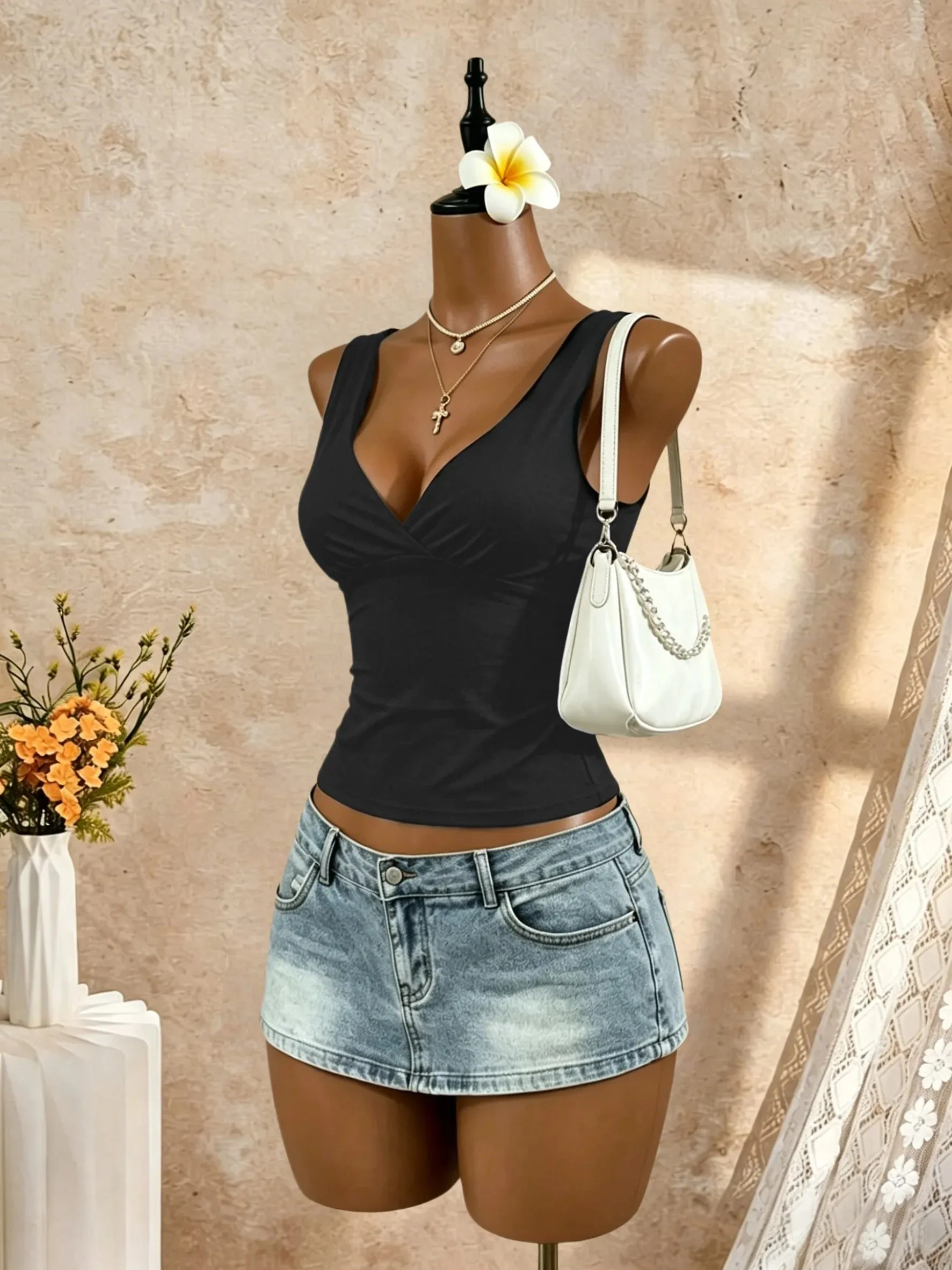 Frauen Breiten Gurt Tiefem V Wrap Vorne Offen Zurück Krawatte Schlank Crop Leibchen 2026 Sommer Y2K Ausgehen Streetwear Tank tops — image 6