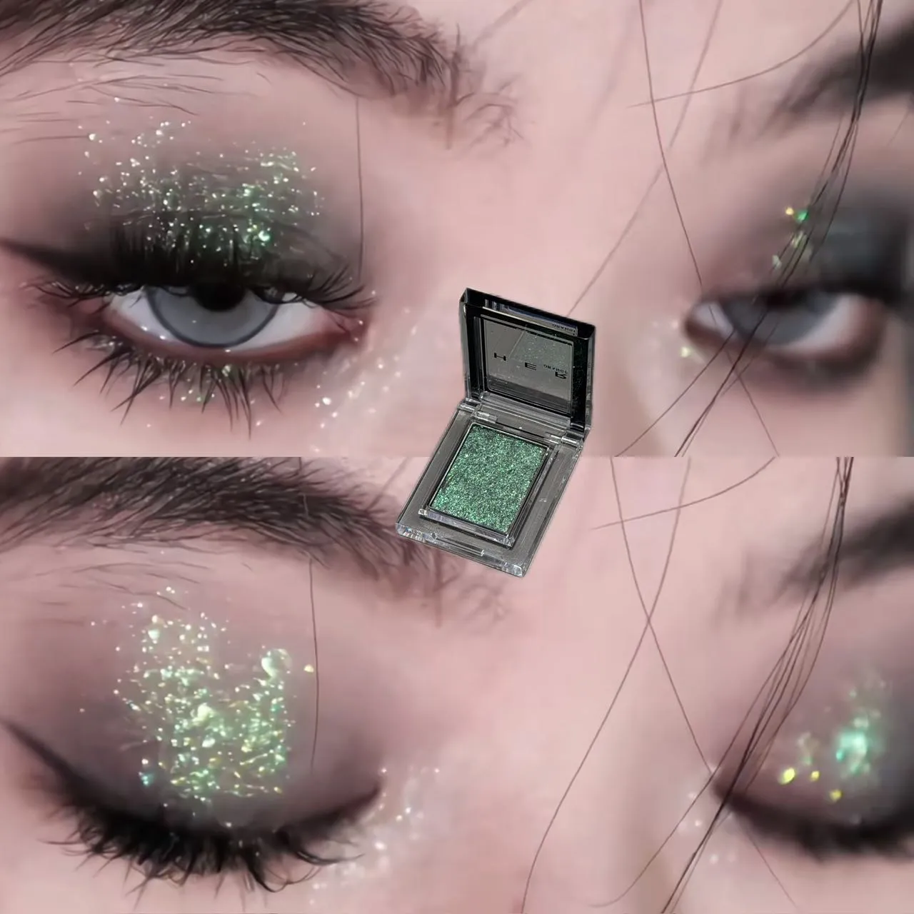 Monokrom blå metallisk øjenskygge diamant glitter grøn øjenskygge highlighter palet funklende perleskinnende lilla øjenmakeup — image 6
