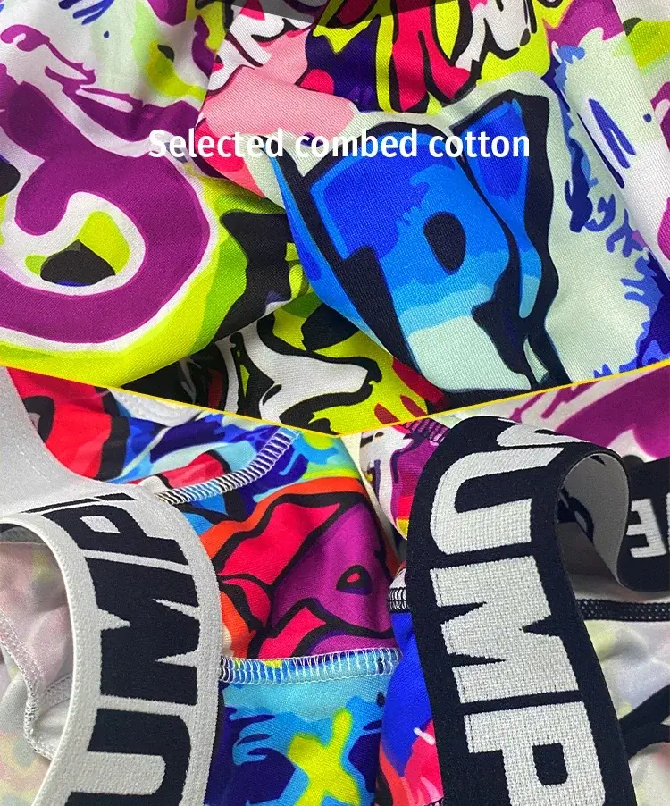 1- 4PCS Seluar Boxer Campuran Nilon Kapas Lelaki Seluruh Cetak Graffiti Pinggang Bergetah Lebar Seluar Dalam Fesyen Tidak Ketat — image 11