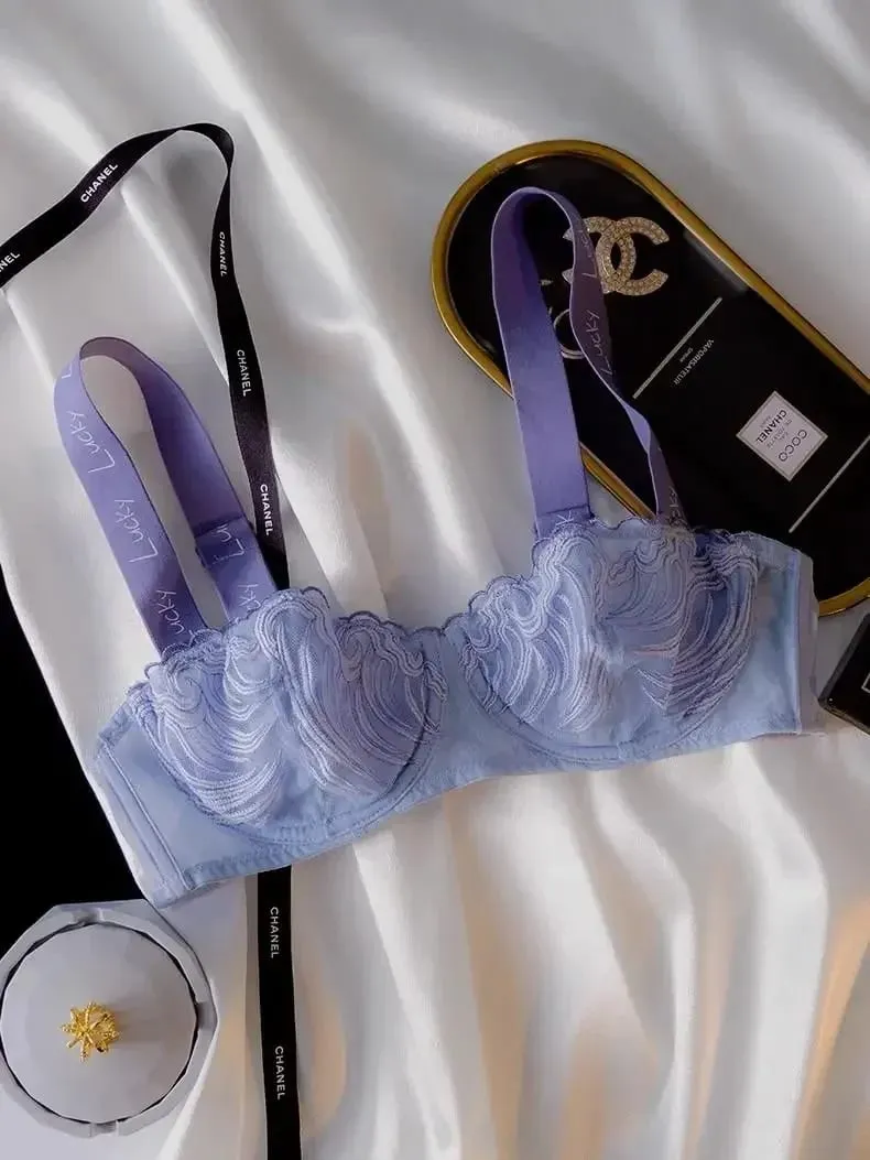 Minimizer bh-set van Frans kant - Halve cup beugelloze ondersteuning Doorschijnende bralette met volledige buste, gekruiste rug en kanten cups — image 2