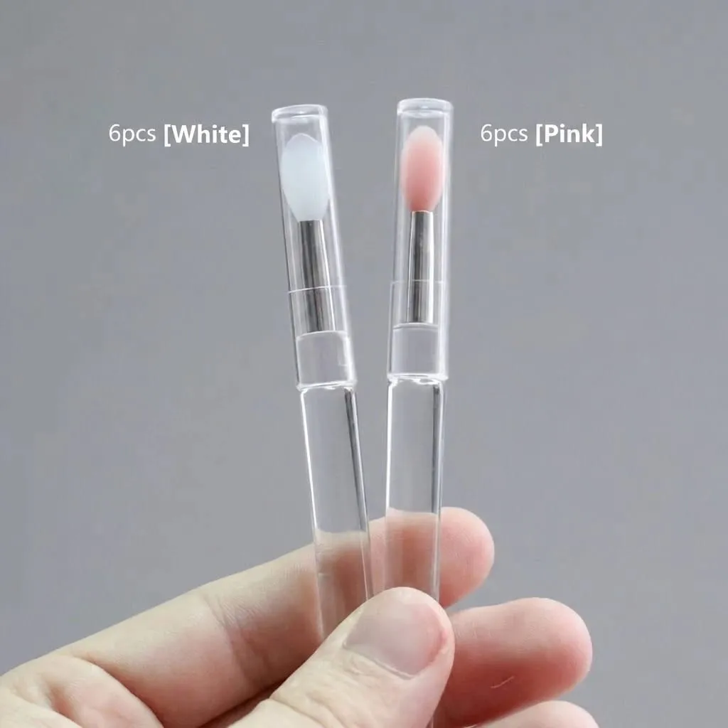 립 글로스 아이 섀도우 메이크업 도구에 적합한 방진 커버 립스틱 애플리케이터가있는 12pcs 실리콘 립 메이크업 브러쉬 — image 3