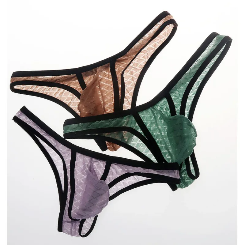 Men's Underwear Sexy Low Waisted Comfortable Triangle Pants Ice Silk Mesh Transparent Briefs — image 3