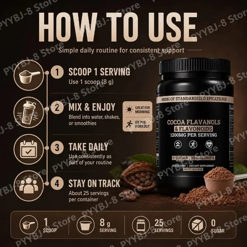 Cocoa Flavanols & Flavonoids Powder 200g (25 Servings) with Epicatechin 600mg Supports Antioxidant & General Wellness Sugar-Free — image 4