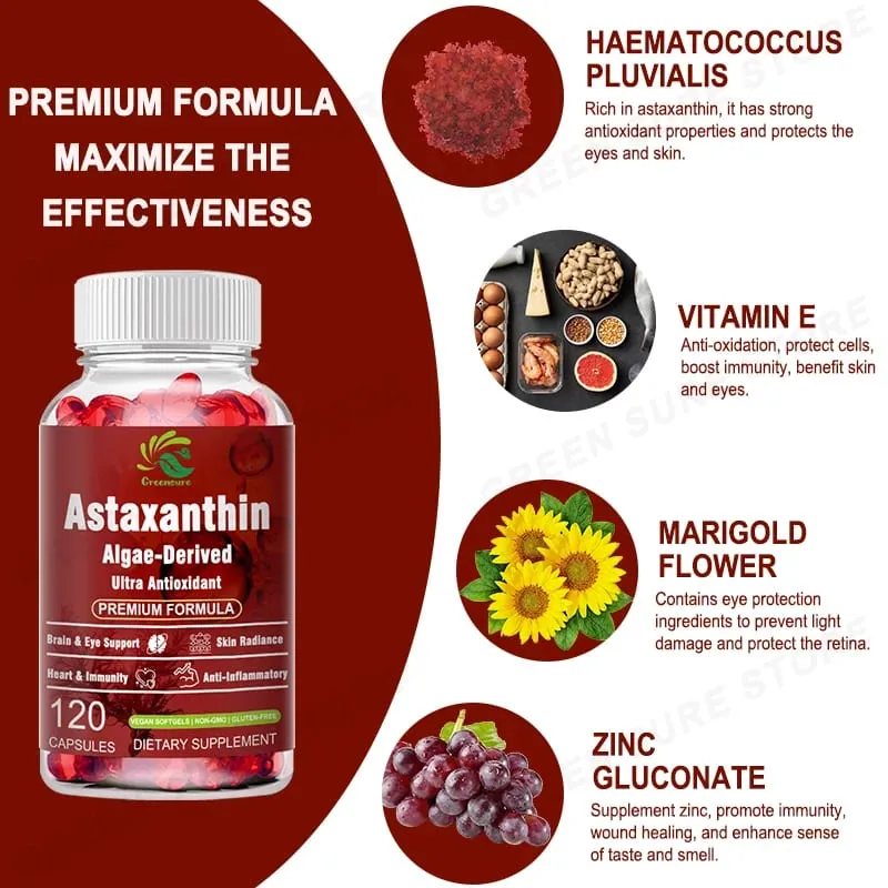 Astaxanthin 12mg kapsler - Beskytter hjernens kognition og accelererer stofskiftet - Beskytter øjenled og huds sundhed — image 2