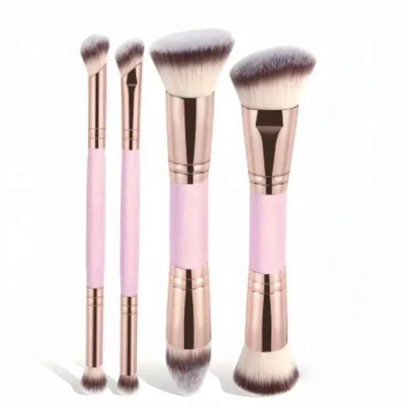 Ensemble de pinceaux de maquillage de base à double extrémité, avec boîte, pour fond de teint, poudre, Blush, détails pour fard à paupières, débutant, voyage, 4 pièces