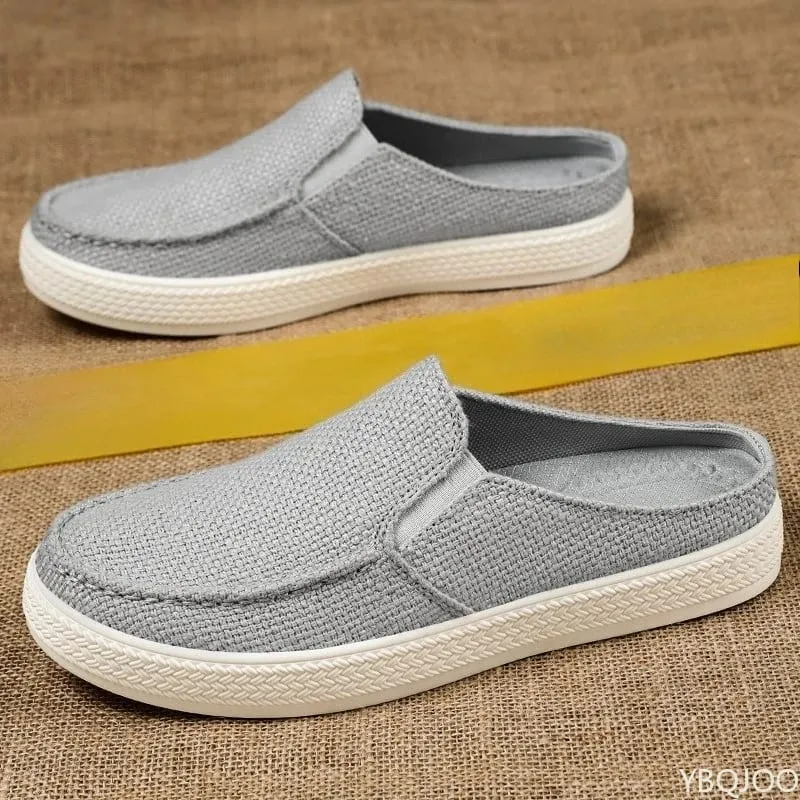 Summer breathable solid color versatile and comfortable one foot men's cloth shoes casual lightweight half drag loafers — image 8