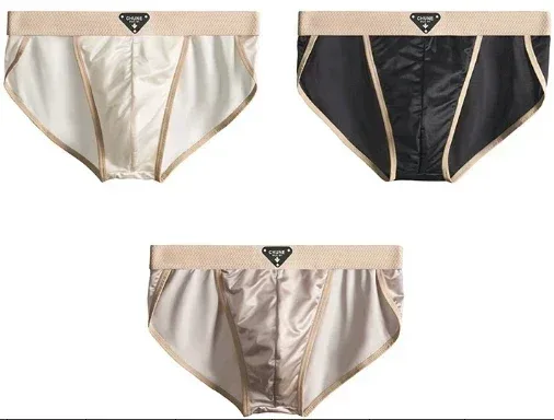 1/3PCS Men's Briefs Satin-like Ice Silk Briefs Summer Smooth Mens Underpants Breathable Quick Drying Panties Sexy U Pouch Briefs — image 22