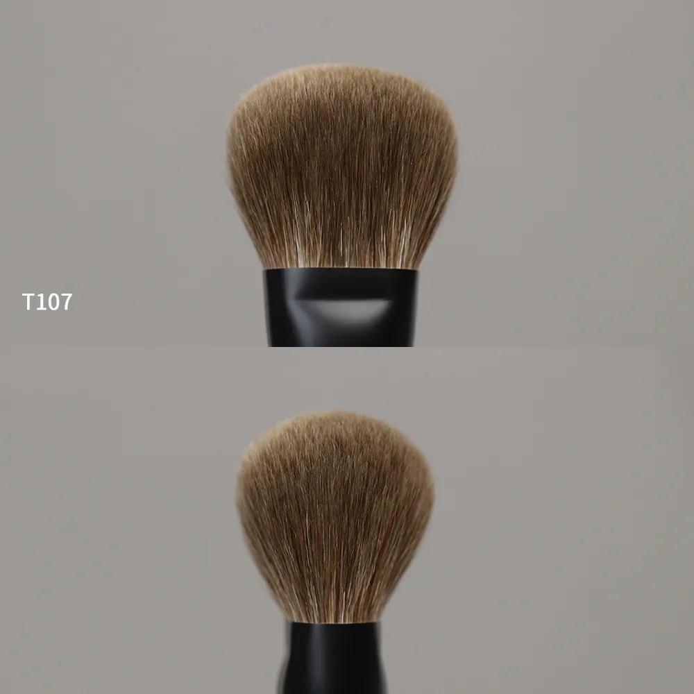 T107 Professional Handmade Makeup Brushes Natural Goat Hair Flat Round Face Powder Brush Short Ebony Wood Handle Make Up Brush — image 3