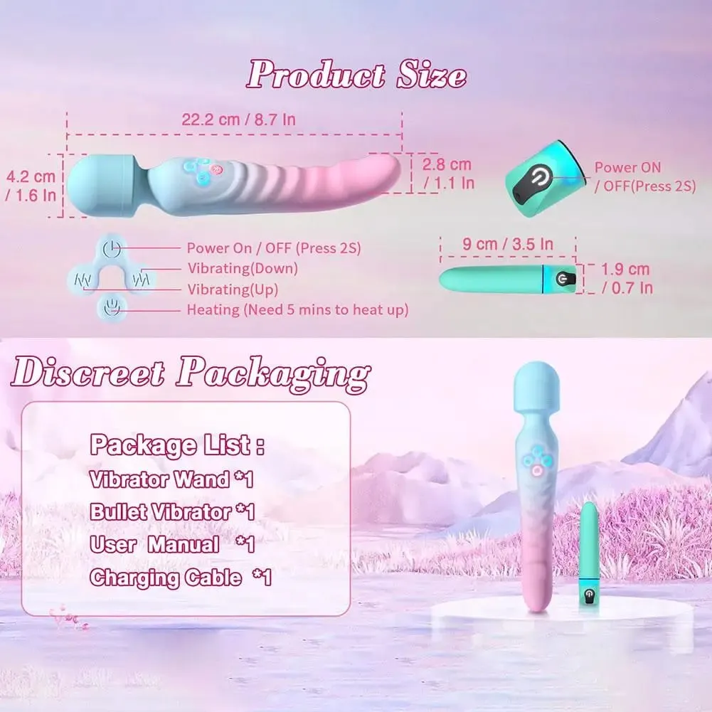 Silikonový vibrátor 3 v 1 Masážní přístroj s kouzelnou hůlkou Multi vibrační režimy Clitoris Stimulátor bodu G Sexuální hračky pro masáž ženské vagíny — image 4